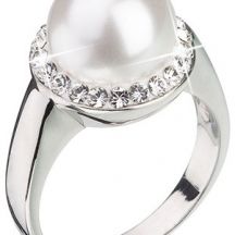 Strieborny Prsten S Krystalmi Preciosa S Bielou Perlou 35021 1