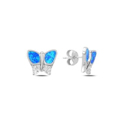 3495 Strieborne Nausnice Motyl Opal