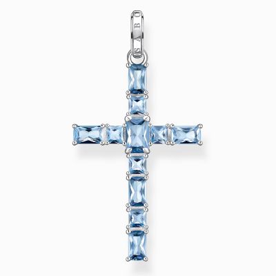 28687 Thomas Sabo Privesok Cross With Aquamarine Coloured Stones
