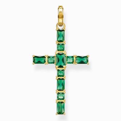 28690 Thomas Sabo Privesok Cross With Green Stones Gold