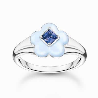 29239 Thomas Sabo Prsten Flower With Blue Stone