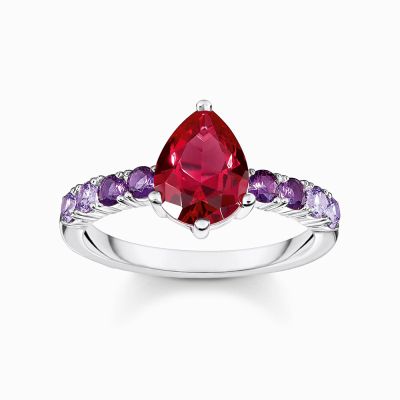 30271 Thomas Sabo Prsten Solitaire Ring With Red And Violet Stones