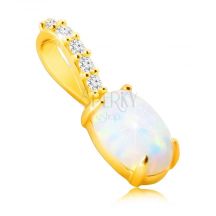 17361 Diamantovy Privesok Zo Zlteho 14k Zlata Ovalny Synteticky Opal Duhove Odlesky Brilianty