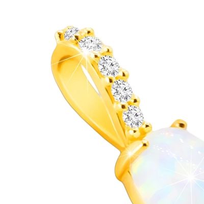 17361 Diamantovy Privesok Zo Zlteho 14k Zlata Ovalny Synteticky Opal Duhove Odlesky Brilianty