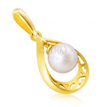 17622 Privesok Zo 14k Zlteho Zlata Kontura Slzy S Vyrezom Ornamentov Perla Bielej Farby
