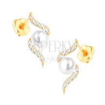 19295 Nausnice Zo Zlteho Zlata 585 Diamantova Spirala S Perlou V Strede
