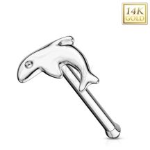19525 Rovny Piercing Do Nosa Z Bieleho Zlata 585 Maly Leskly Delfin