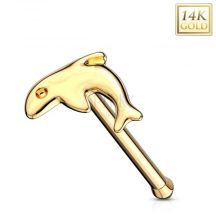 19531 Rovny Piercing Do Nosa V Zltom Zlate 585 Maly Leskly Delfin