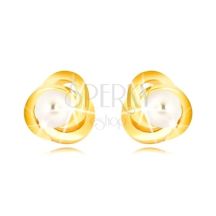 27875 Nausnice V Zltom 9k Zlate Tri Prepletene Prstence Biela Sladkovodna Perla 3 Mm