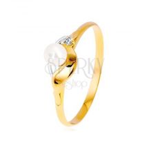Prsten V Kombinovanom Zlate 585 Zrkadlovoleskla Vlnka Zirkon A Perla