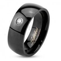 Prsten Z Ocele 316l V Ciernej Farbe Vypukle Leskle Ramena Ciry Zirkon 8 Mm