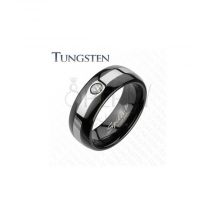 Tungstenovy Cierny Prsten Pas V Striebornej Farbe Zirkon