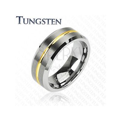 Tungstenovy Prsten S Pruhom V Zlatej Farbe 8 Mm
