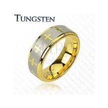 Tungstenovy Prsten V Zlatom Odtieni Kriziky A Pas Striebornej Farby 8 Mm
