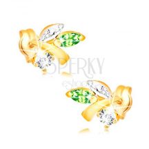 Zlate Nausnice 585 Vetvicka S Listami Zeleny Smaragd Ciry Diamant