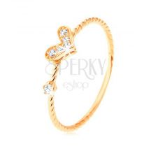 Zlaty Prsten 585 Spiralovito Zatocene Ramena Trblietave Srdiecko Zirkon